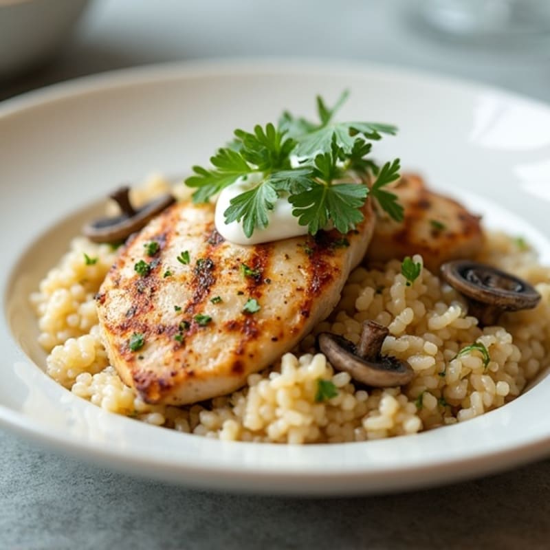 Lighter Creamy Mushroom Risotto with Fresh Herbs