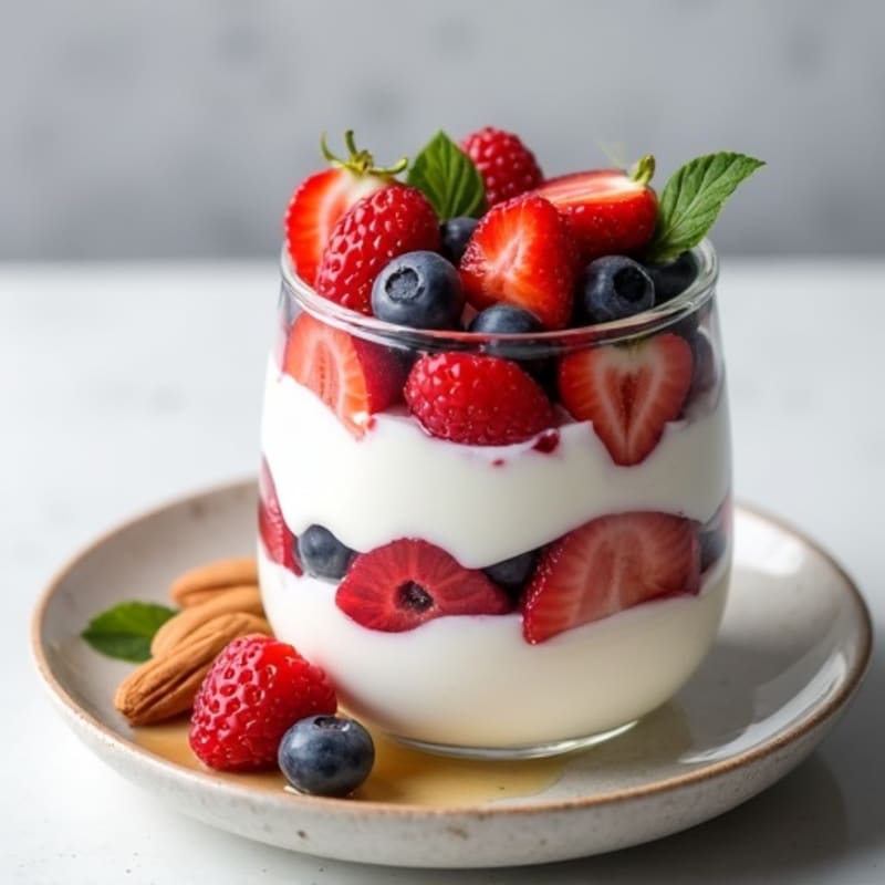 Greek Yogurt Protein Parfait with Mixed Berries and Almonds