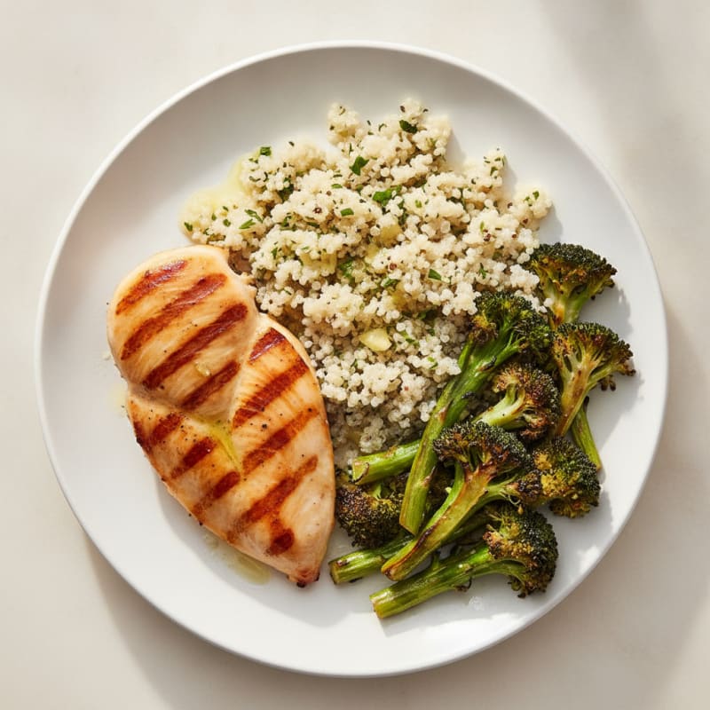 Grilled Chicken Breast with Roasted Broccoli and Quinoa