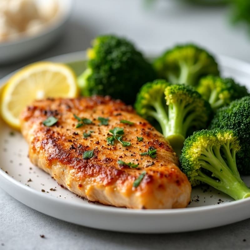 Crispy Pan-Seared Chicken with Roasted Broccoli