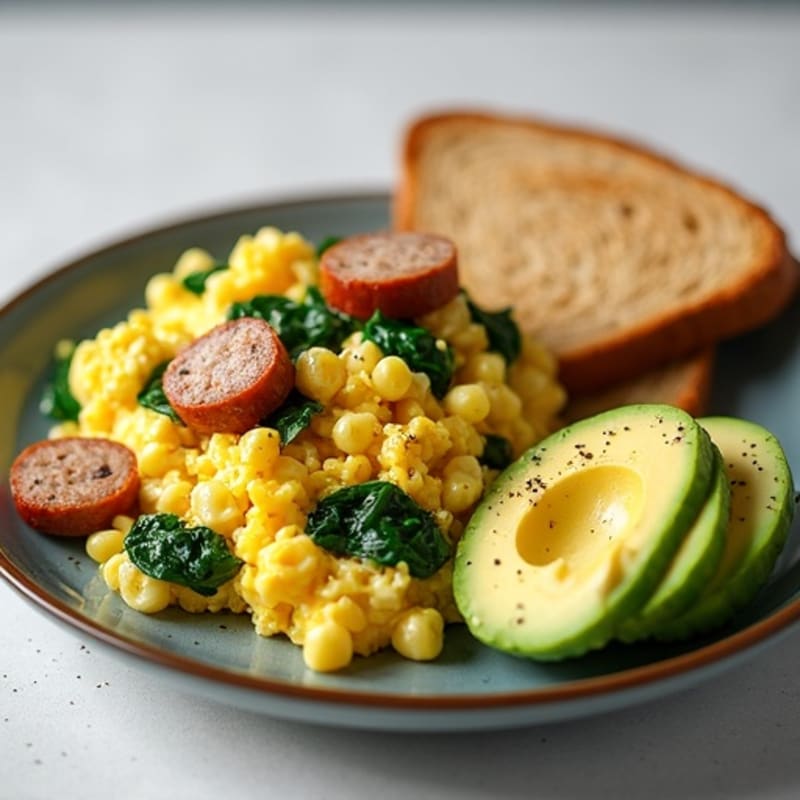 Egg White Scramble with Spinach and Turkey Sausage