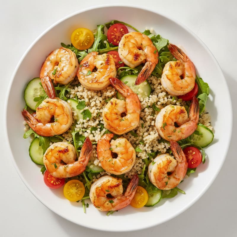Grilled Lemon-Garlic Shrimp Salad with Quinoa and Fresh Herbs