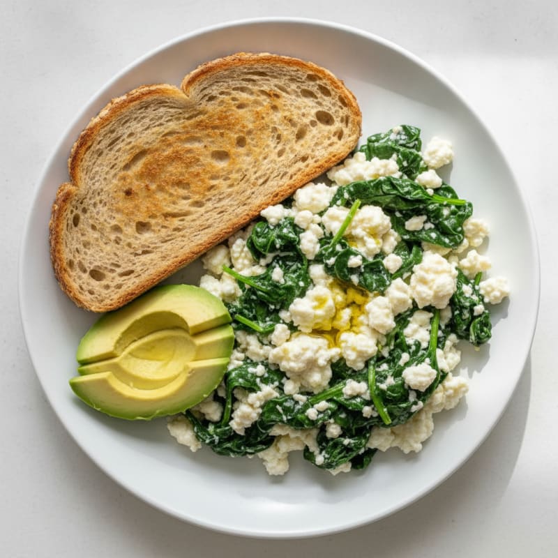 Scrambled Egg Whites with Cottage Cheese and Sautéed Spinach
