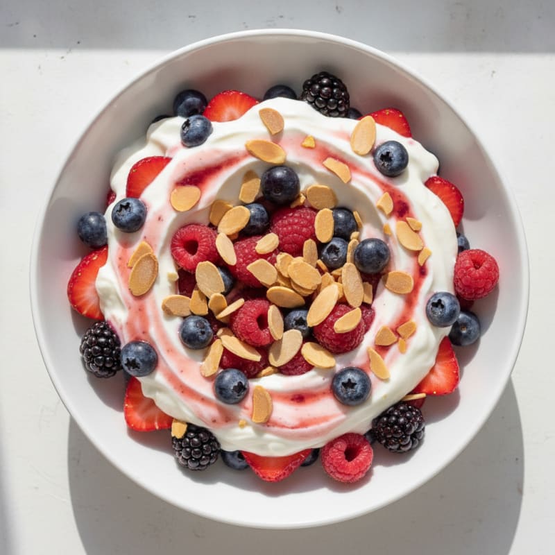 Greek Yogurt Protein Parfait with Mixed Berries and Almonds