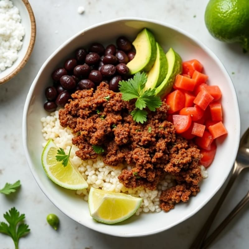 Spiced Ground Beef Taco Bowl with Cauliflower Rice