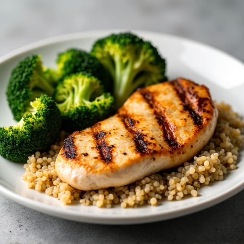 Grilled Chicken Breast with Quinoa and Roasted Broccoli