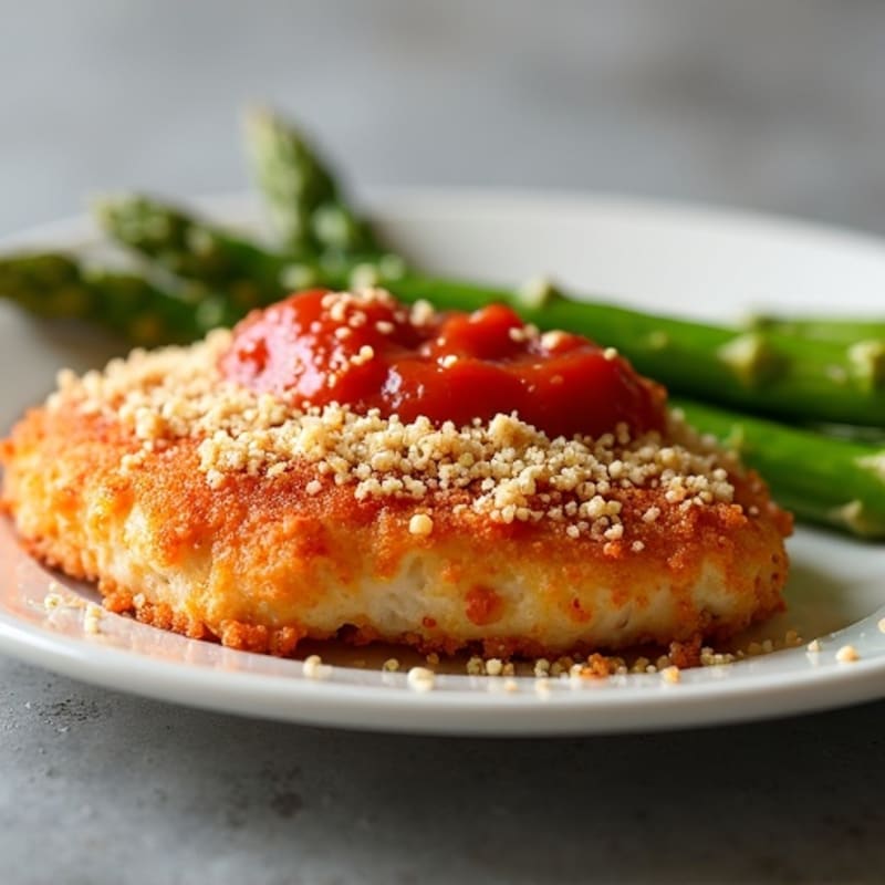 Healthy Crispy Chicken Parmesan with Roasted Asparagus