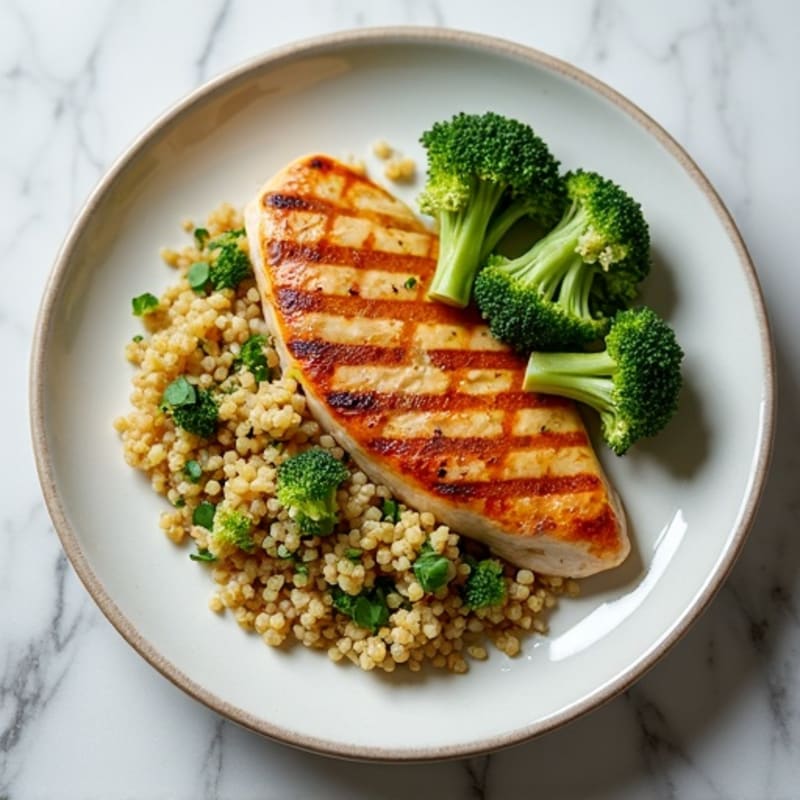 Grilled Chicken Breast with Quinoa and Steamed Broccoli