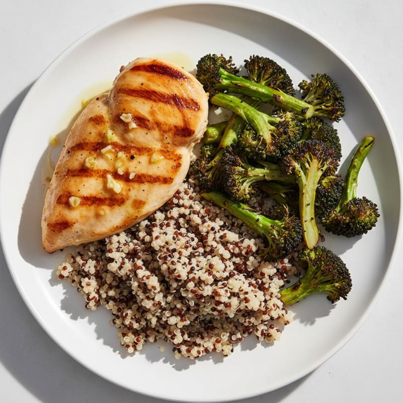 Grilled Chicken Breast with Quinoa and Roasted Broccoli