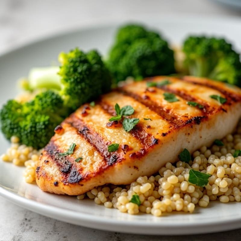 Grilled Chicken Breast with Quinoa and Roasted Broccoli