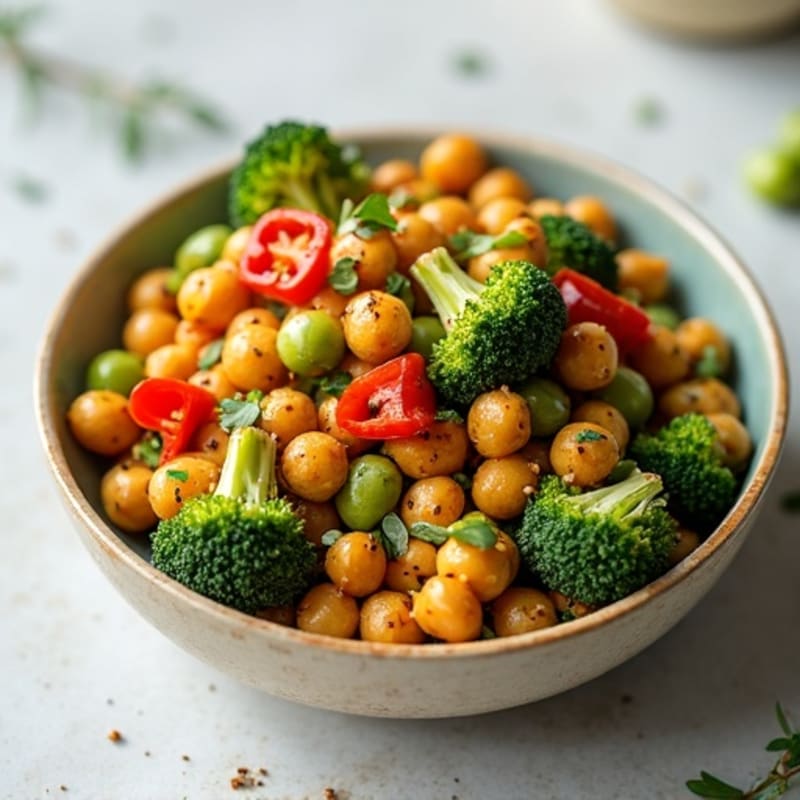 Crispy Roasted Chickpeas and Vegetables with Creamy Tahini Dressing