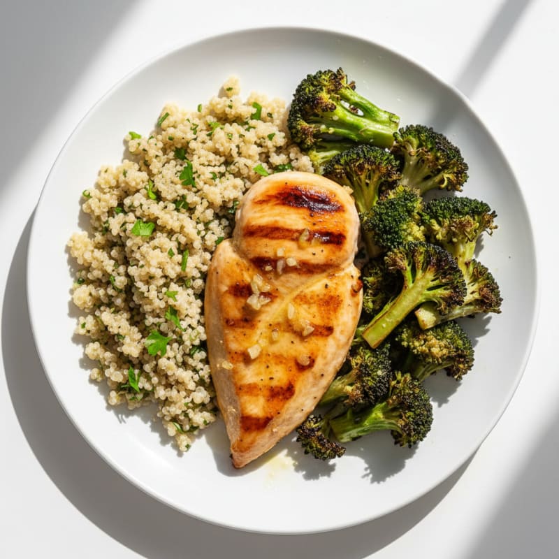 Grilled Chicken Breast with Quinoa and Roasted Broccoli