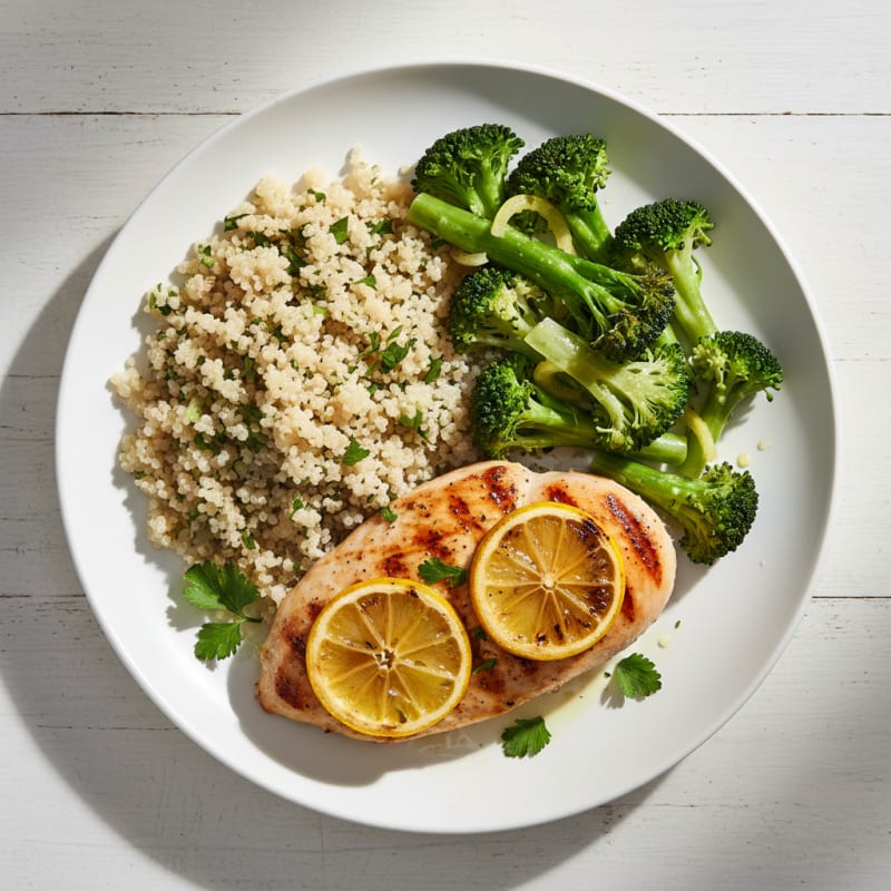 Grilled Chicken Breast with Quinoa and Steamed Broccoli