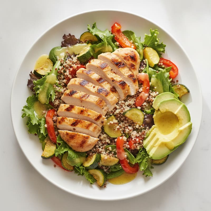 Grilled Chicken Breast Salad with Quinoa and Roasted Vegetables