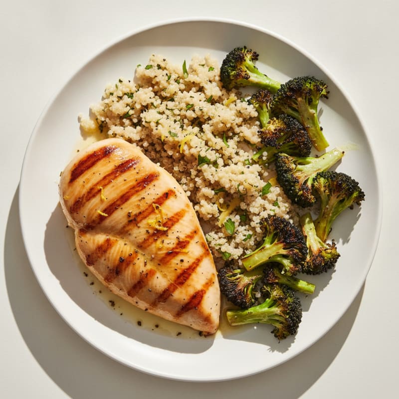 Grilled Chicken Breast with Roasted Broccoli and Quinoa