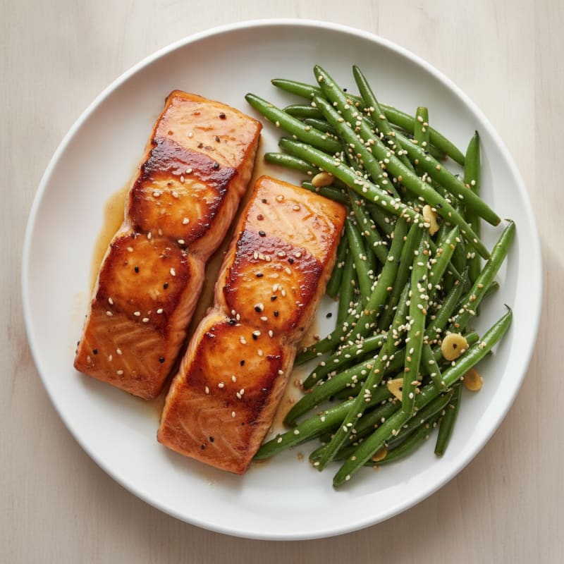 Teriyaki Glazed Salmon with Sesame Green Beans