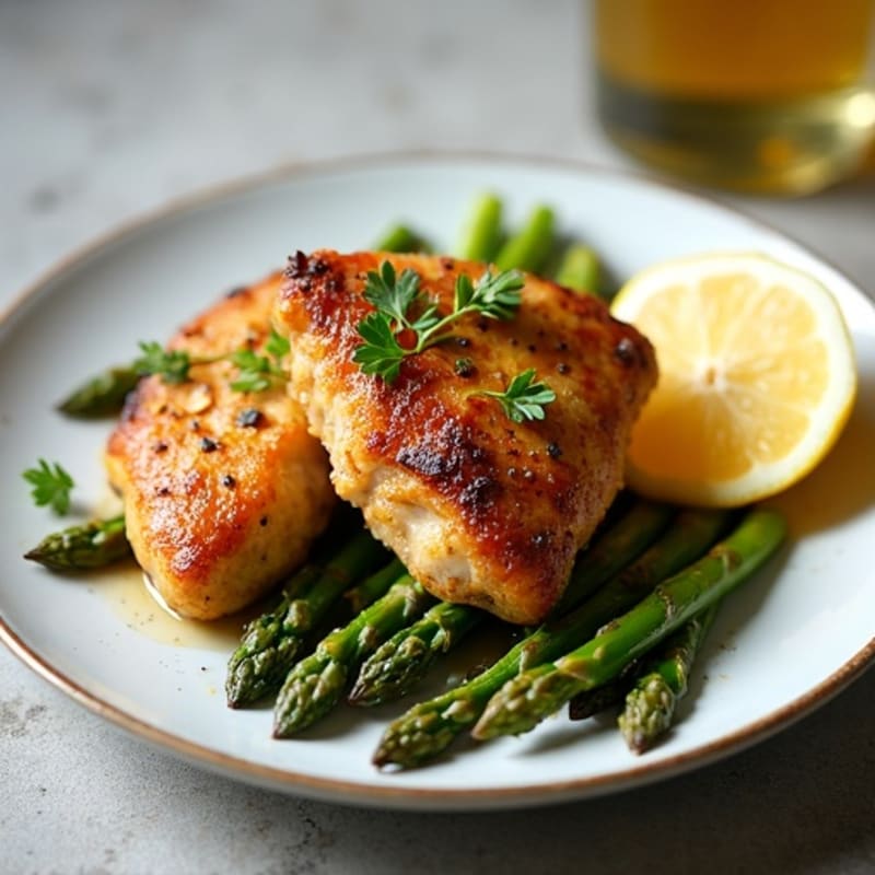 Crispy Roasted Lemon Herb Chicken Thighs with Roasted Asparagus