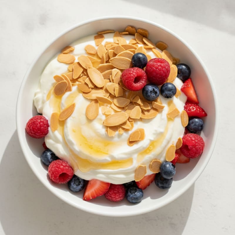 Creamy Greek Yogurt Protein Parfait with Mixed Berries and Almonds