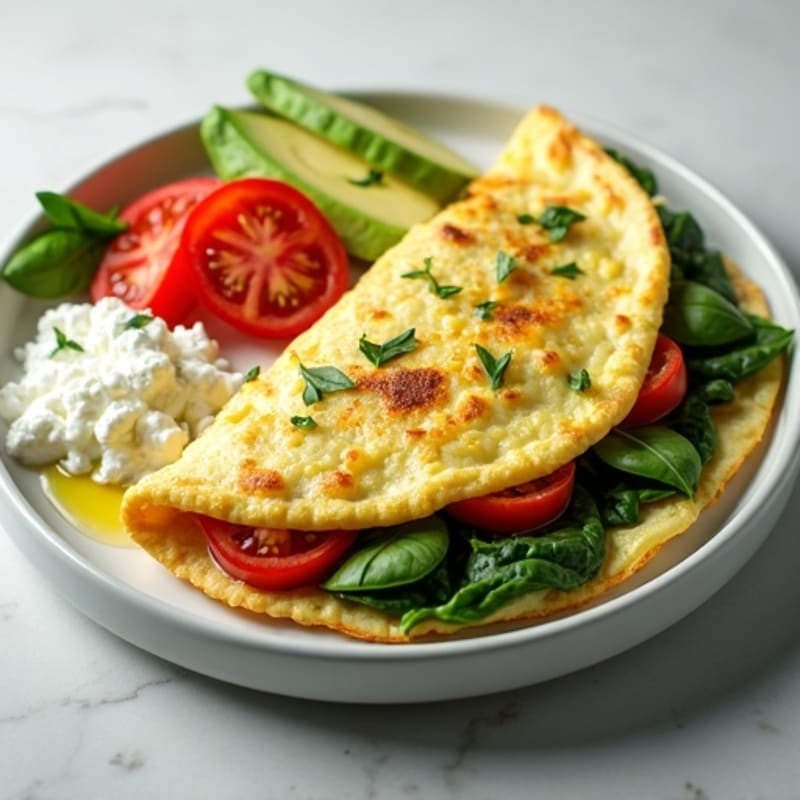 Egg White Spinach Omelette with Cottage Cheese and Sliced Tomatoes