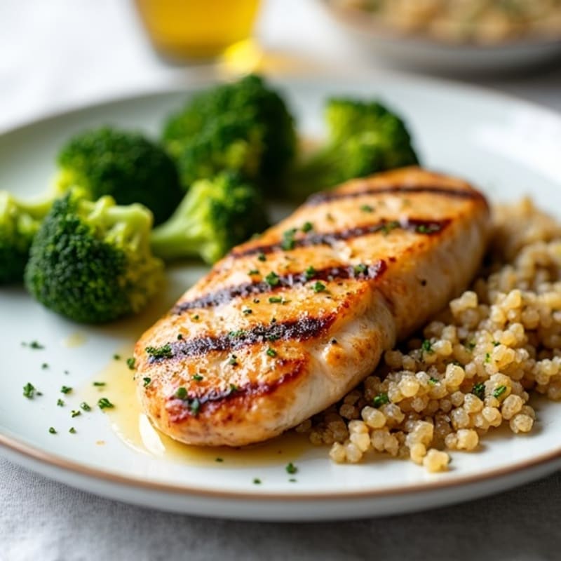 Grilled Chicken Breast with Quinoa and Roasted Broccoli