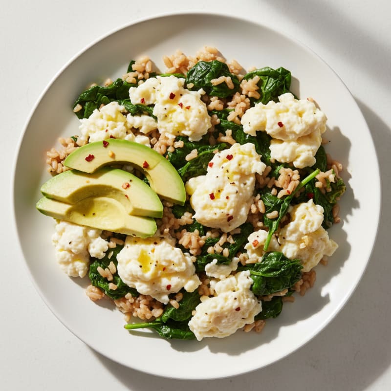 Egg White and Brown Rice Scramble with Spinach