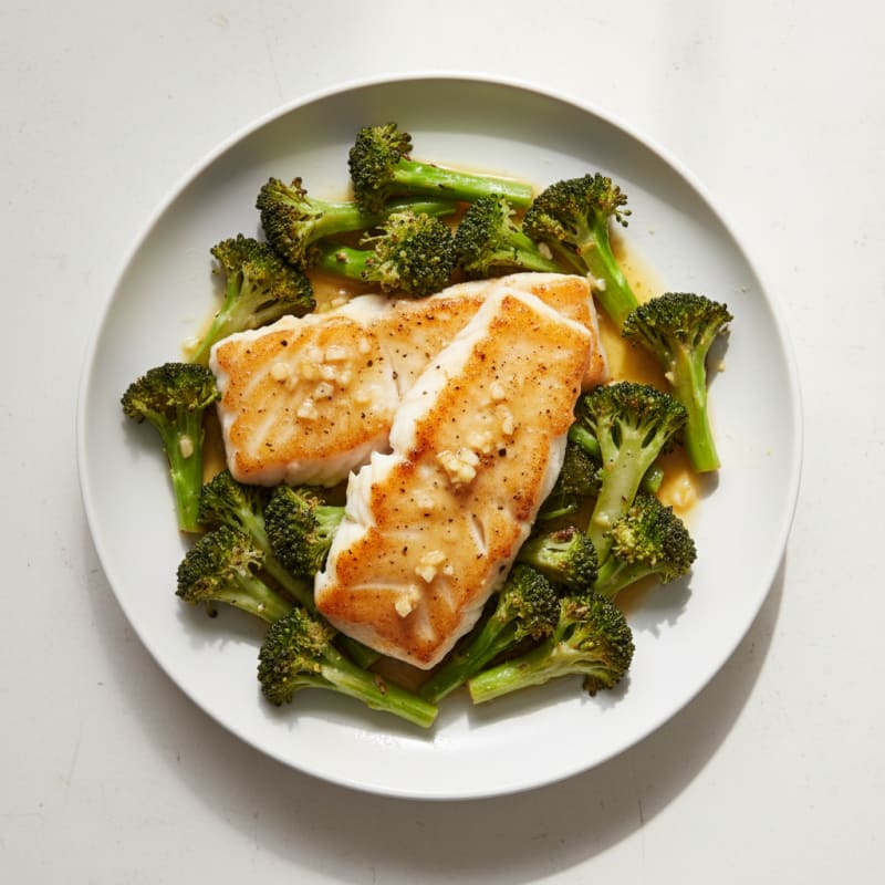 Pan-Seared Cod with Roasted Broccoli and Garlic Butter