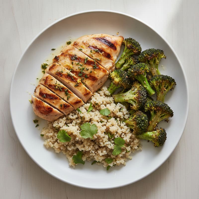Grilled Chicken Breast with Quinoa and Roasted Broccoli