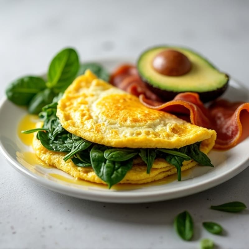 Egg White Spinach Omelette with Turkey Bacon