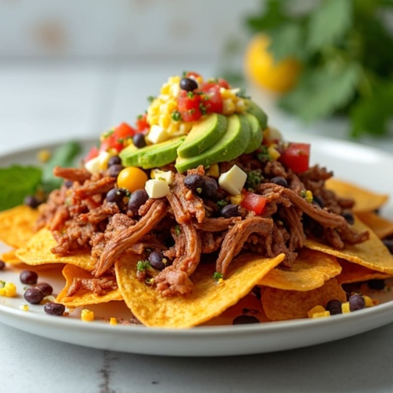 Smoky Pulled Pork Crispy Baked Nachos with Fresh Toppings