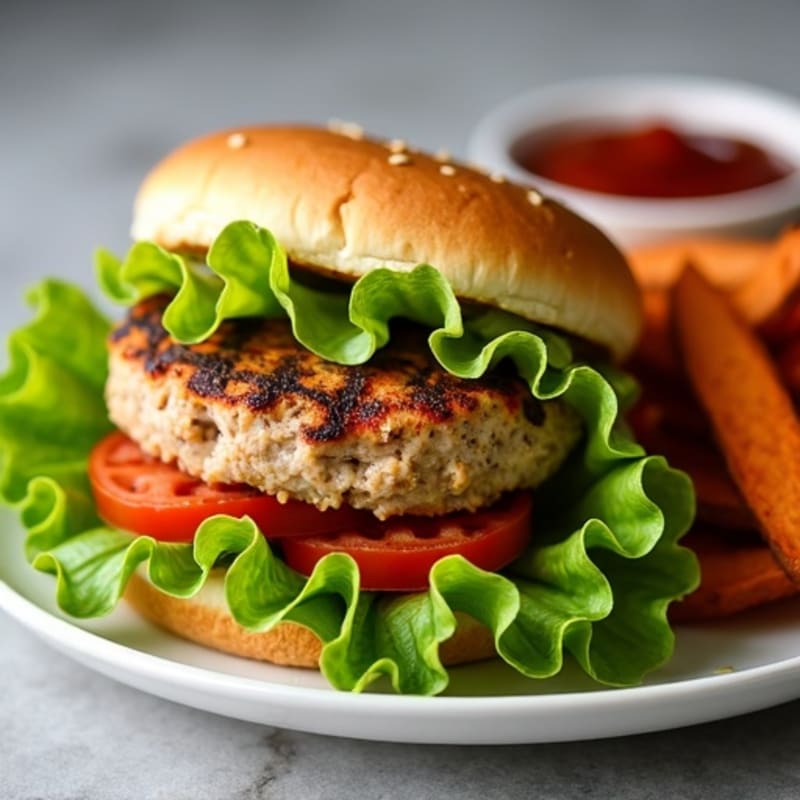 Grilled Turkey Burger with Roasted Sweet Potato Fries