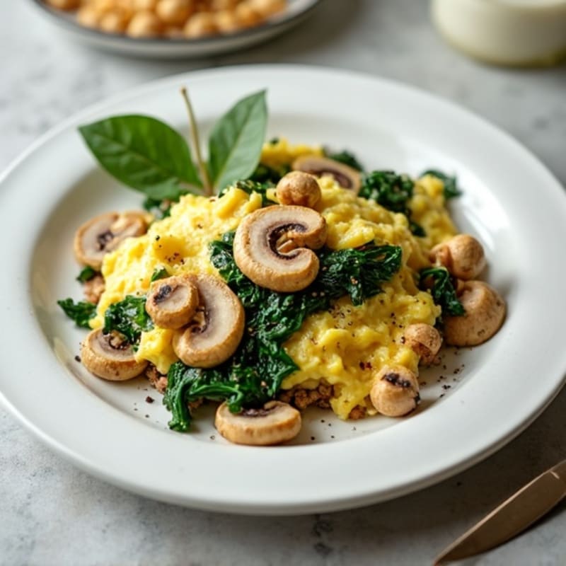Egg White and Turkey Spinach Scramble with Sautéed Mushrooms