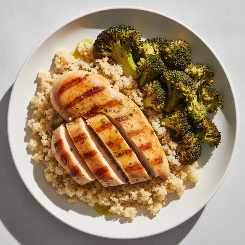 Grilled Chicken Breast with Quinoa and Roasted Broccoli