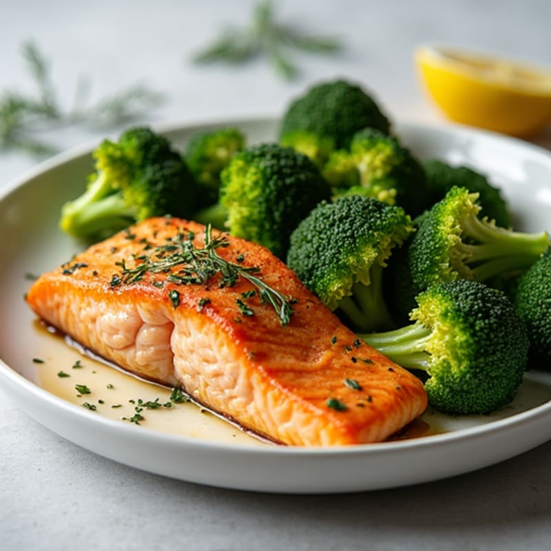 Herb-Crusted Pan Seared Salmon with Roasted Broccoli