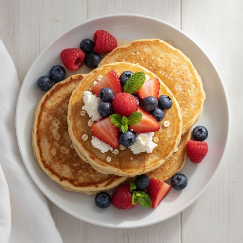 Cottage Cheese Protein Pancakes with Fresh Berries