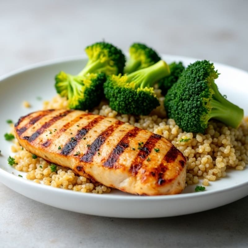 Grilled Chicken Breast with Quinoa and Steamed Broccoli