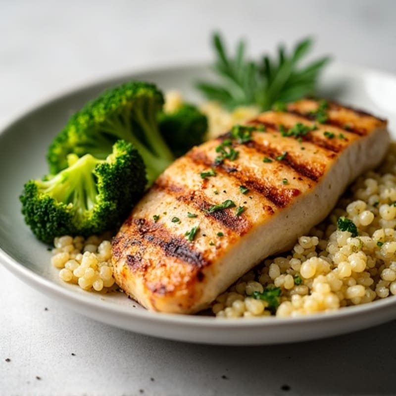 Grilled Chicken Breast with Quinoa and Roasted Broccoli