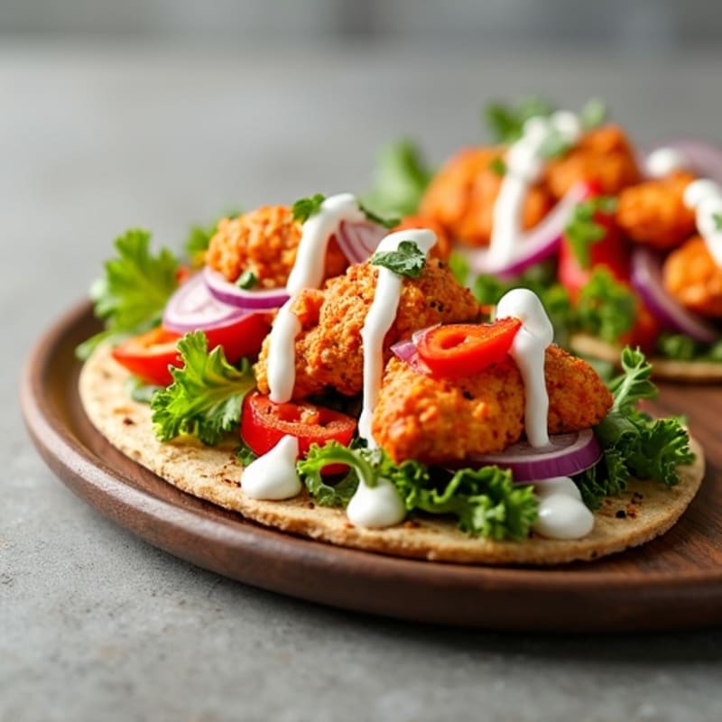 Spicy Buffalo Chicken Flatbread with Fresh Veggies