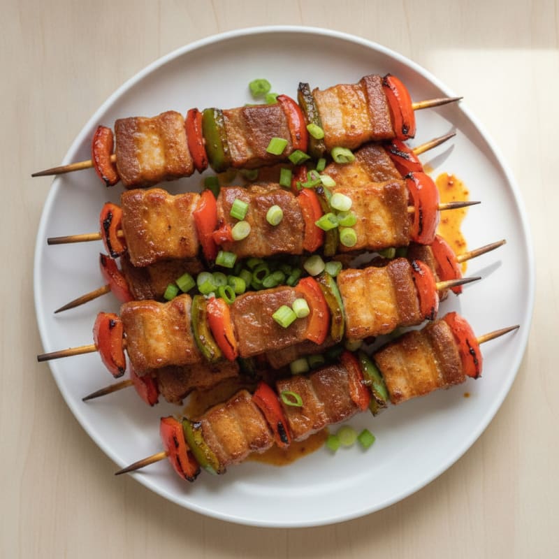Spicy Gochujang Pork Belly Skewers