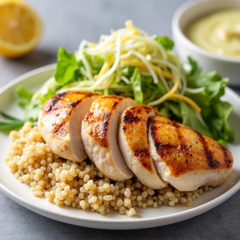 Grilled Chicken Breast with Crunchy Cabbage Slaw and Quinoa