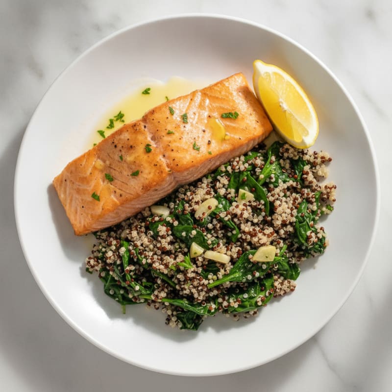 Seared Salmon Fillet with Quinoa and Sautéed Spinach
