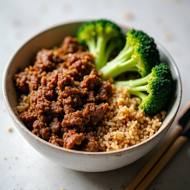 Garlic-Ginger Beef and Crispy Broccoli Rice Bowl