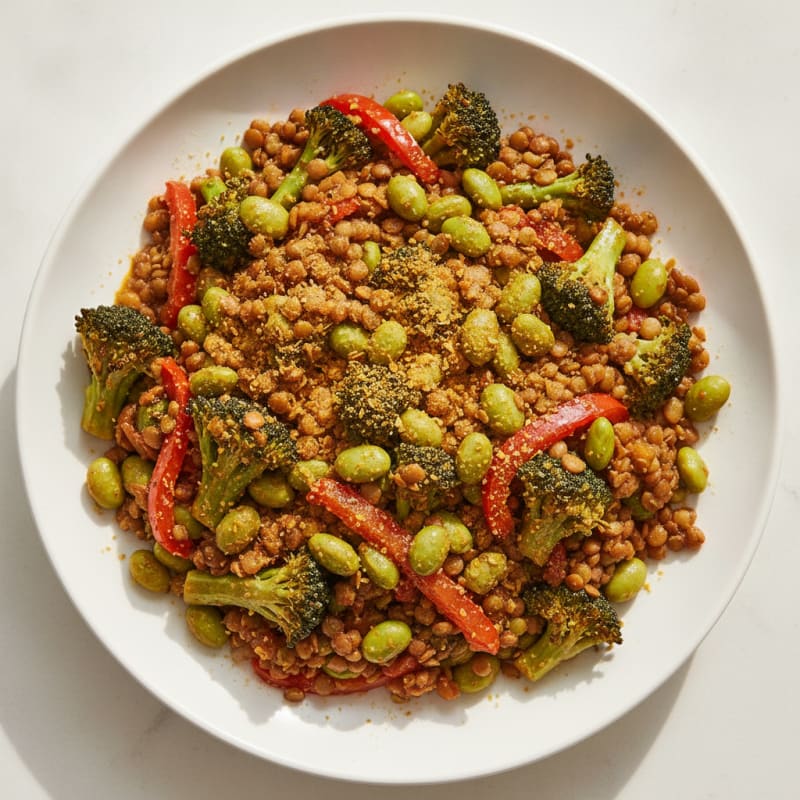 Lentil and Vegetable Stir-Fry with Edamame