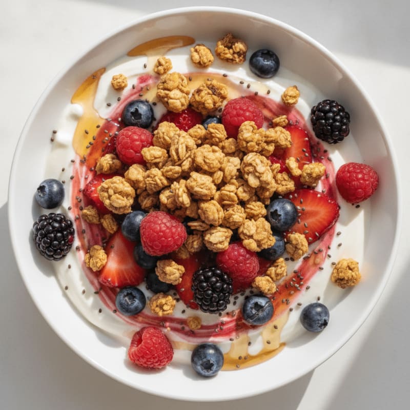 Creamy Greek Yogurt Bowl with Mixed Berries and Protein Granola