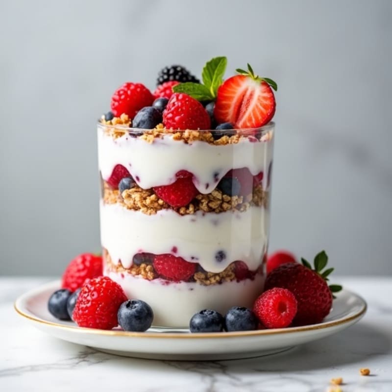 Greek Yogurt Parfait with Mixed Berries and Protein Granola