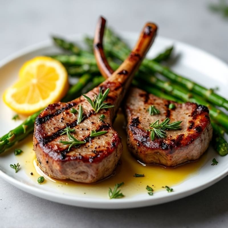 Grilled Herb Lamb Chops with Roasted Asparagus