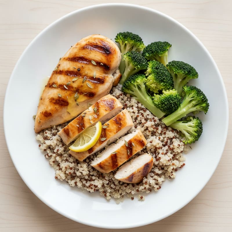 Grilled Chicken Breast with Quinoa and Steamed Broccoli