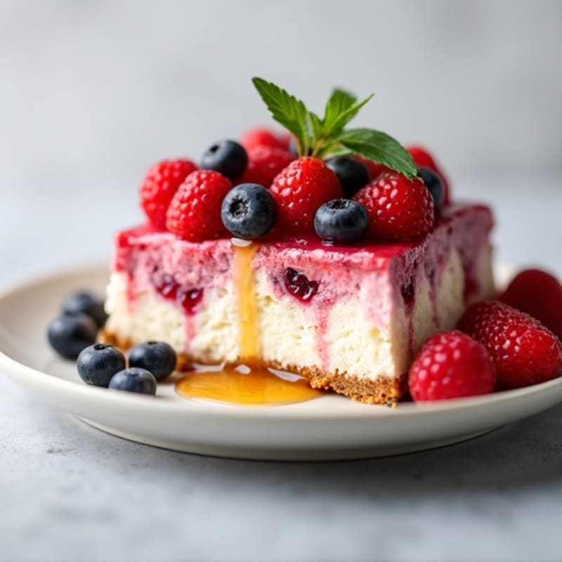 Greek Yogurt Protein Cheesecake with Mixed Berries