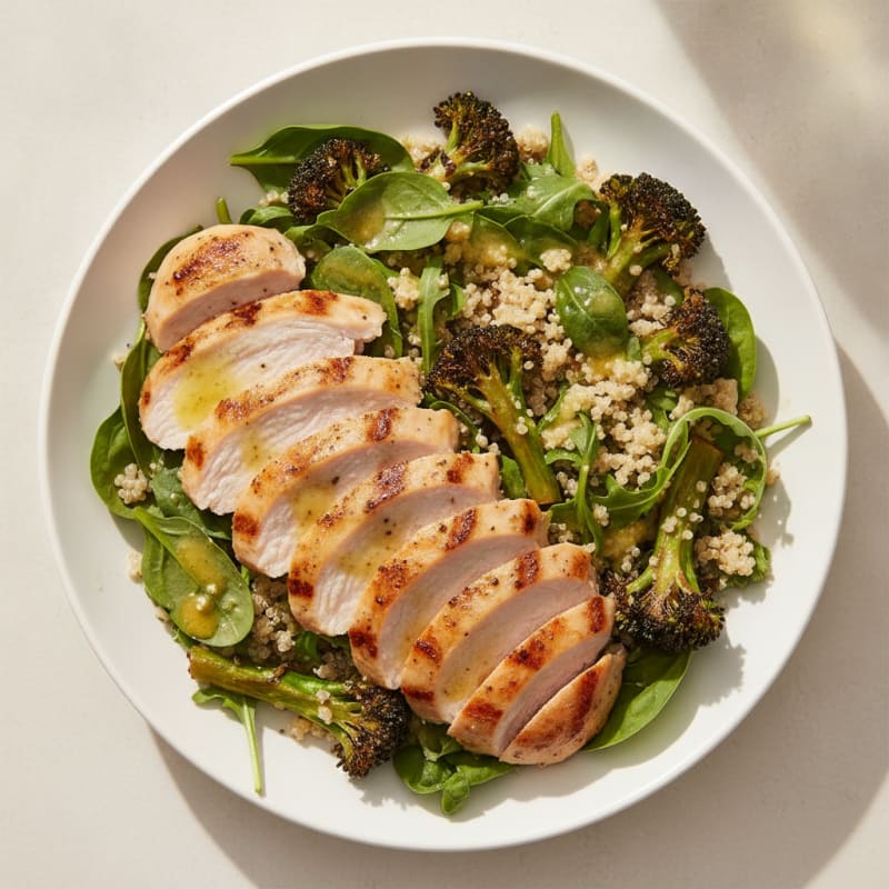 Grilled Turkey Breast Salad with Quinoa and Roasted Broccoli