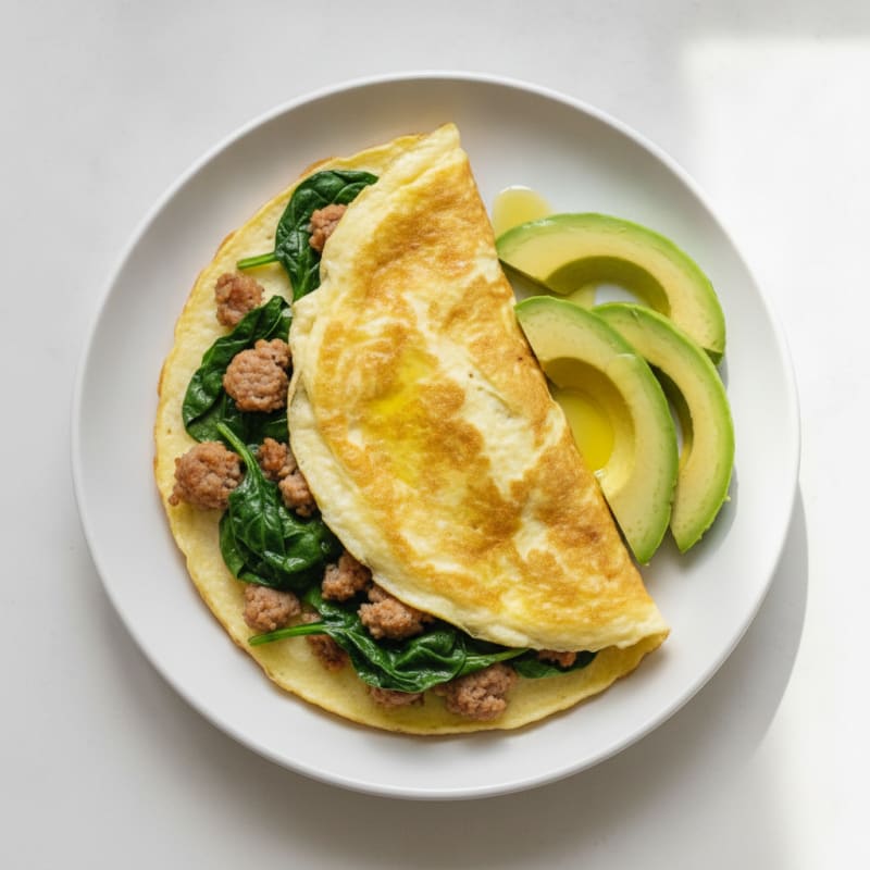 Egg White Spinach Omelette with Turkey Sausage