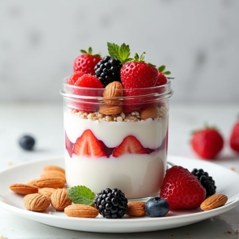 Greek Yogurt Protein Parfait with Mixed Berries and Almonds